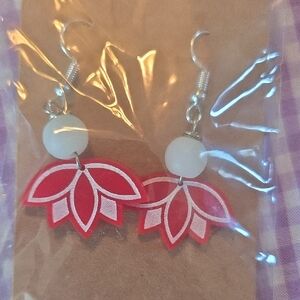 Chic Red and White Lotus Earrings
